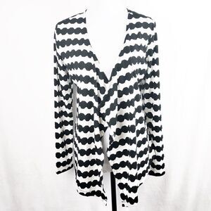 Karen Brooks Cardigan Waterfall Open Front Black White Striped Long Sleeve Small